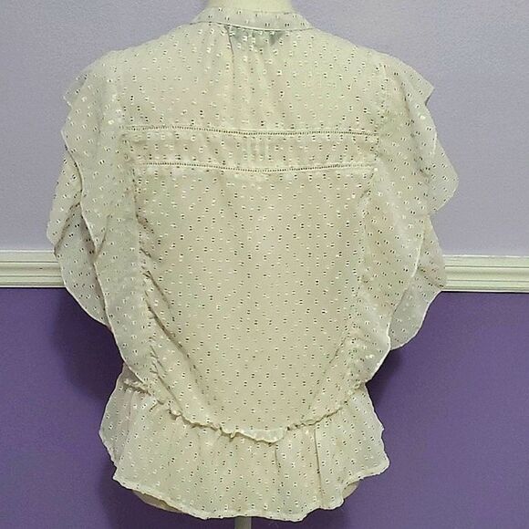 Max Ivory Swiss Dots Pintuck Flutter Sleeves Boho Romantic Button Down Top - Picture 6 of 8